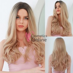 Peruca HM din par sintetic ondulata de 70 cm LC451 Ombre Saten Inchis cu Blond Mediu Mixt